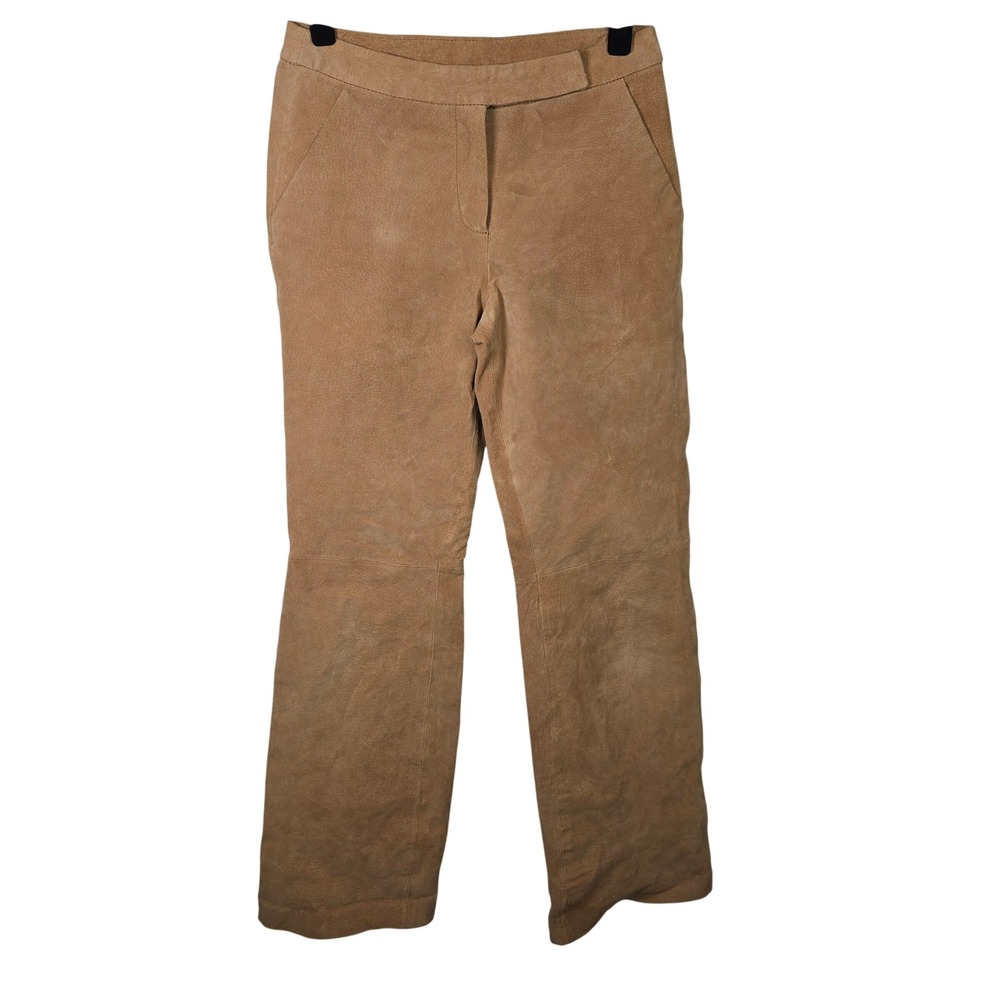 Chadwicks Womens Tan‎ Suede Leather Straight Leg Pants Size 4 Vintage 45-0031-0